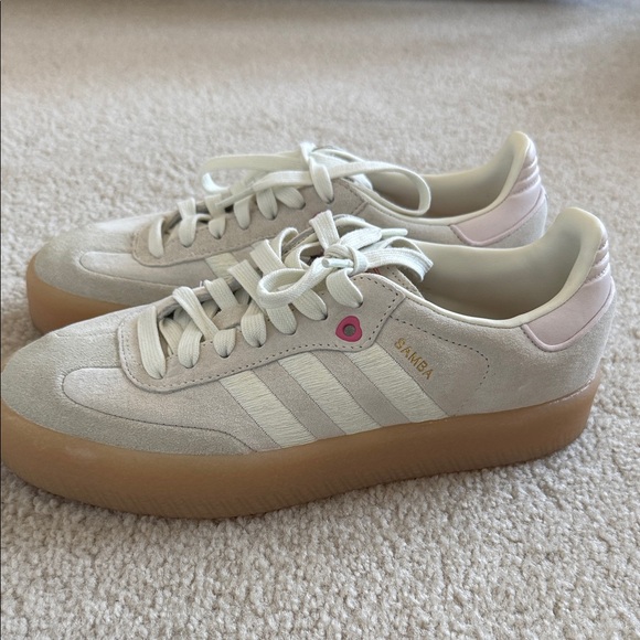 Adidas Women's Cream and Pink Sneakers - Picture 5 of 8